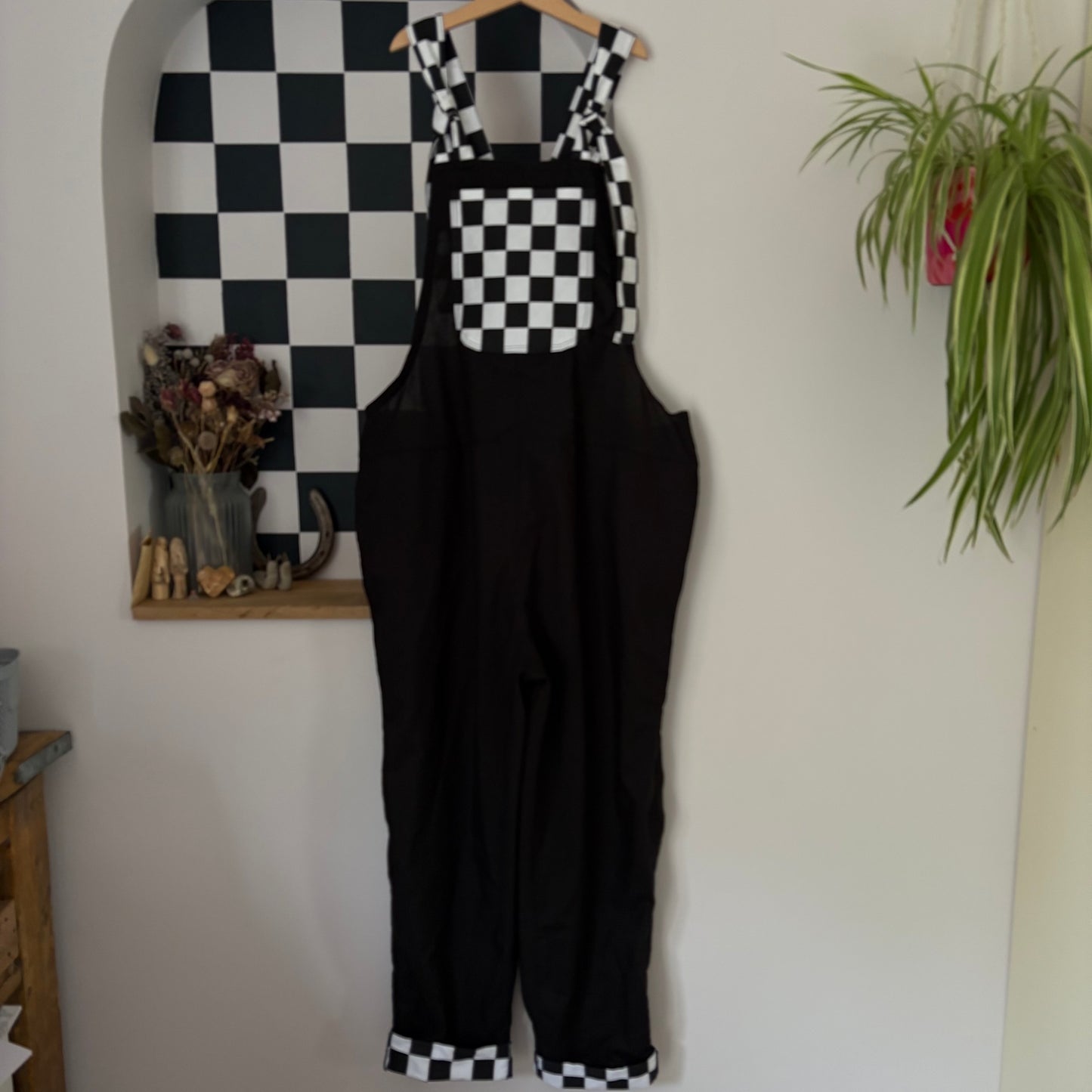Black and Checkerboard Adult Dungarees