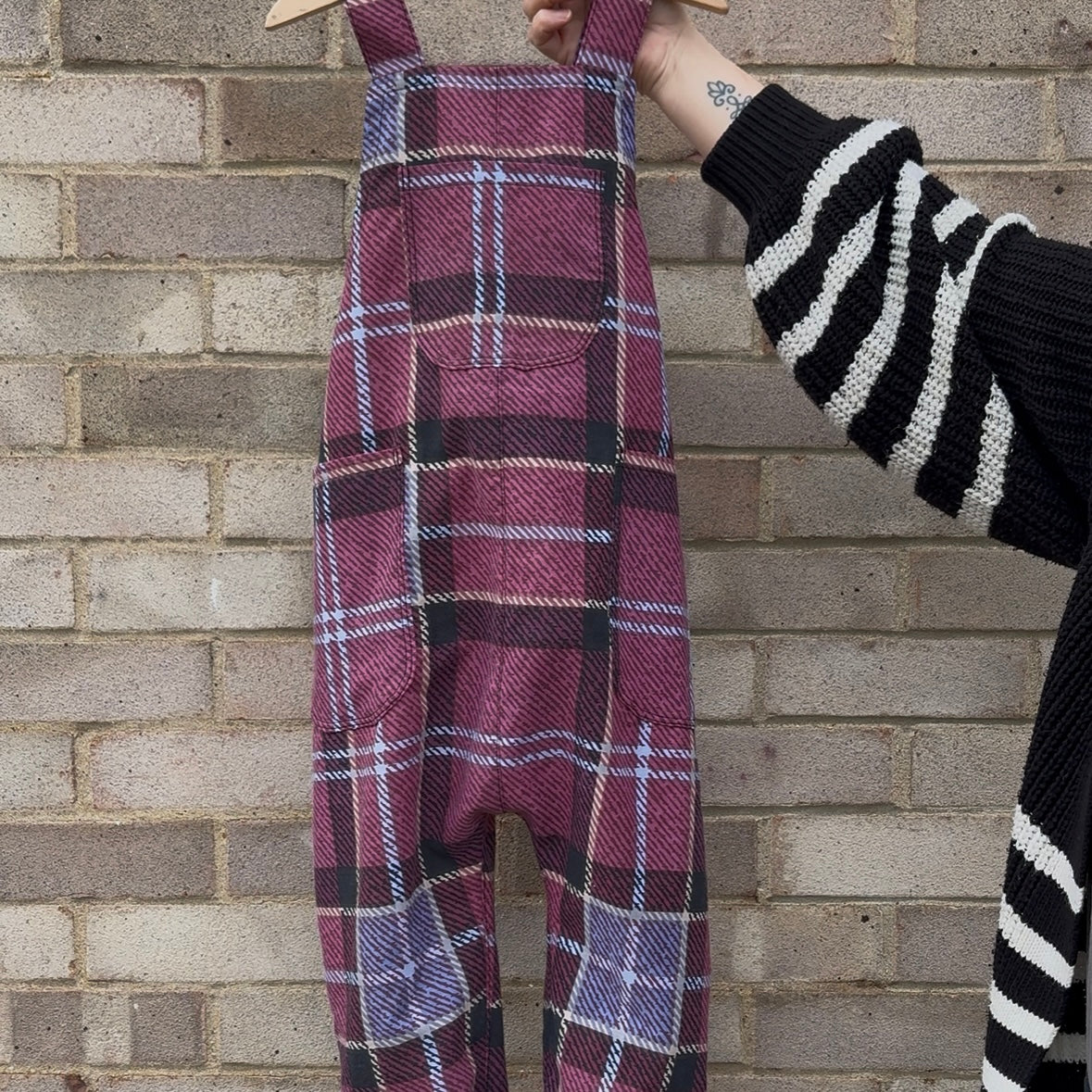 Burgundy Check Joey Dungarees