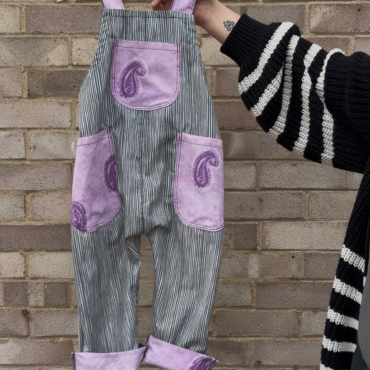 Grey Stripe/Lilac Swirl Joey Dungarees