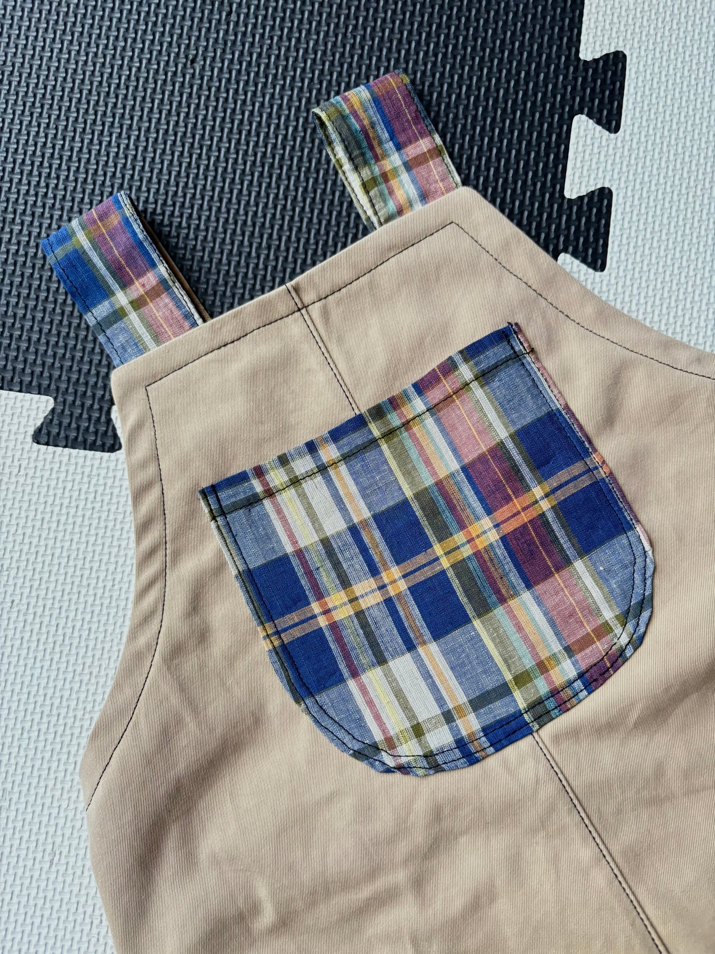 Sand Twill/Blue Check Joey Dungarees