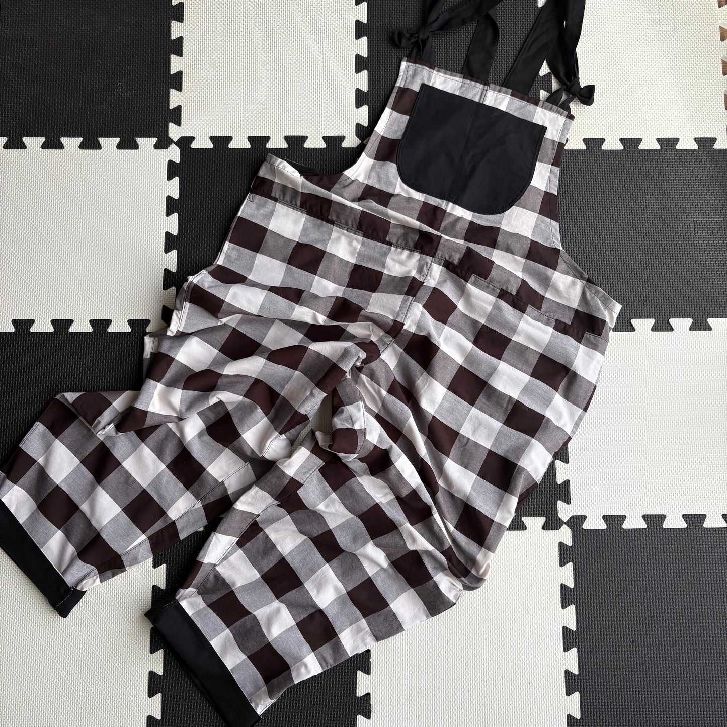 Black and White Plaid Adult Dungarees