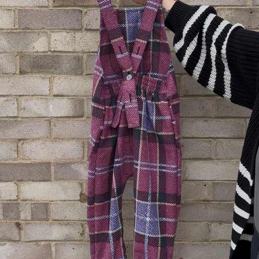 Burgundy Check Joey Dungarees
