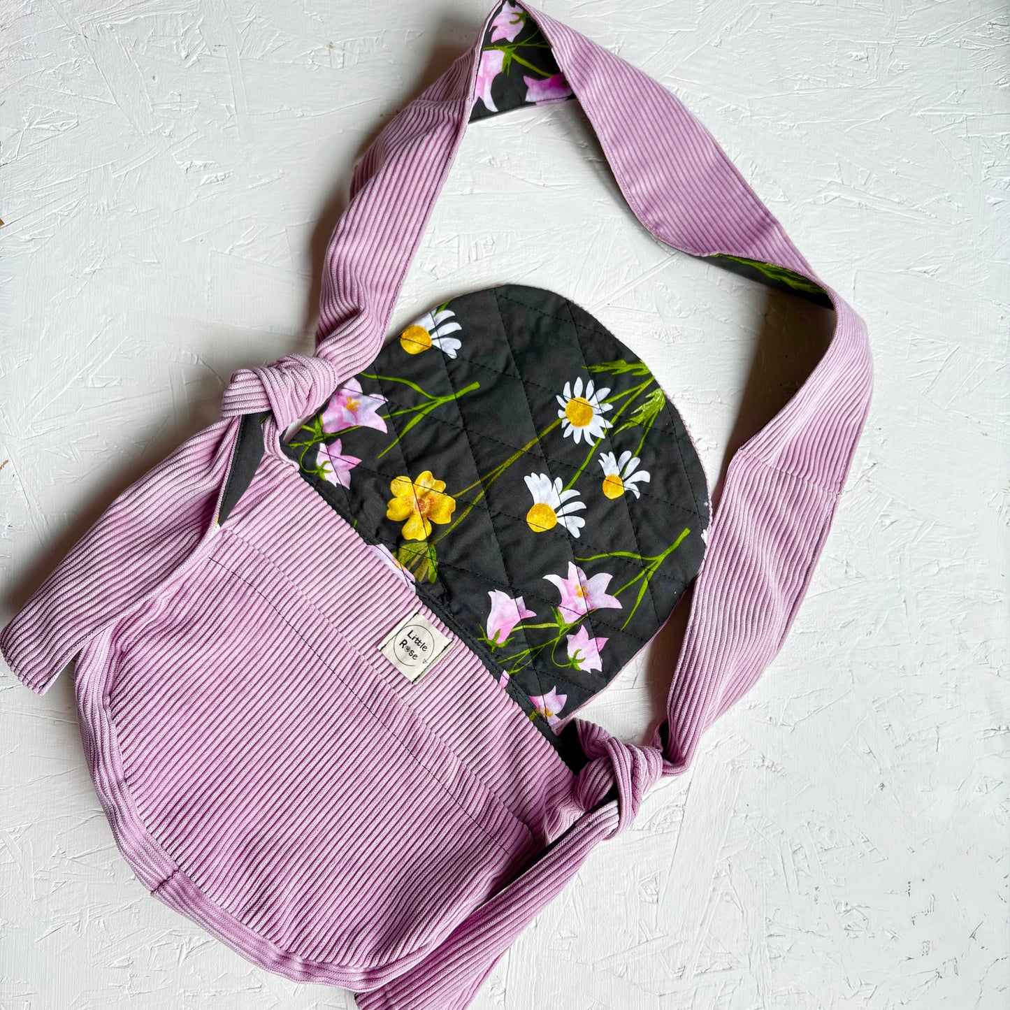 Pink Cord and Black Floral Mini Harper Bag