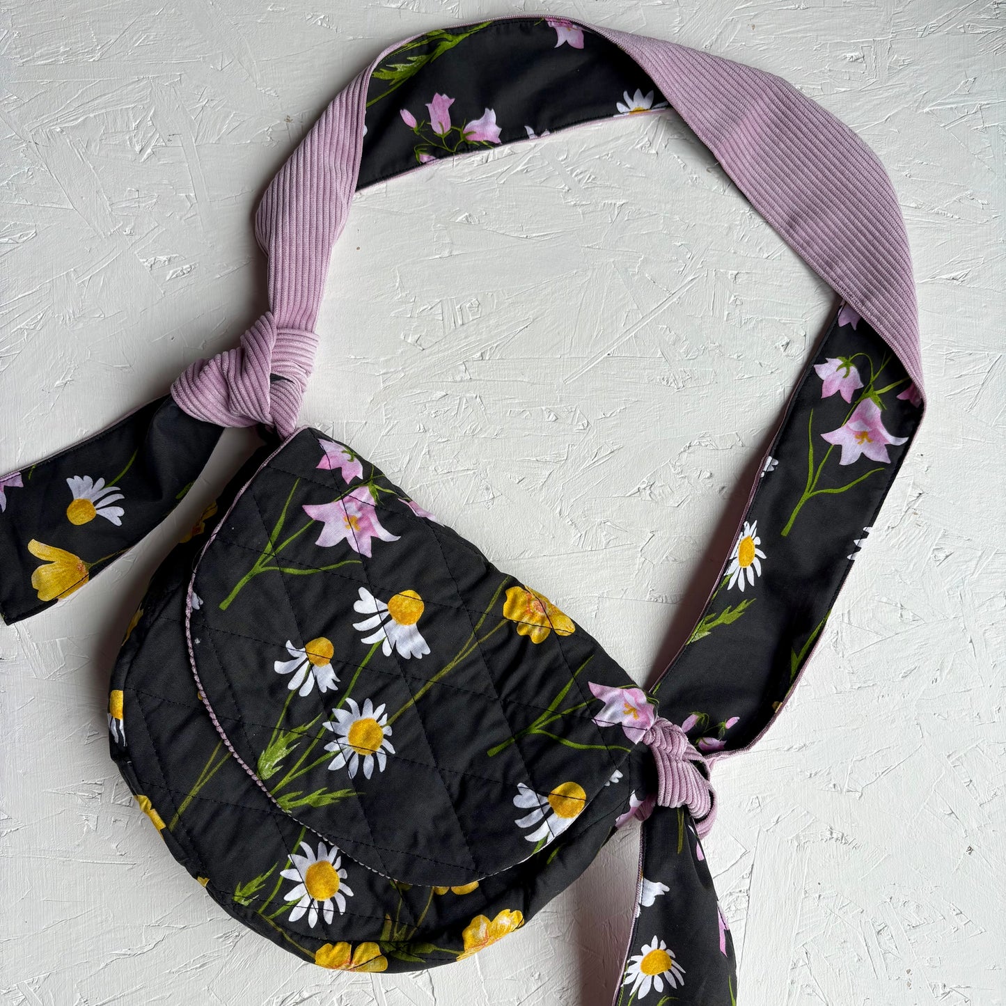 Pink Cord and Black Floral Mini Harper Bag