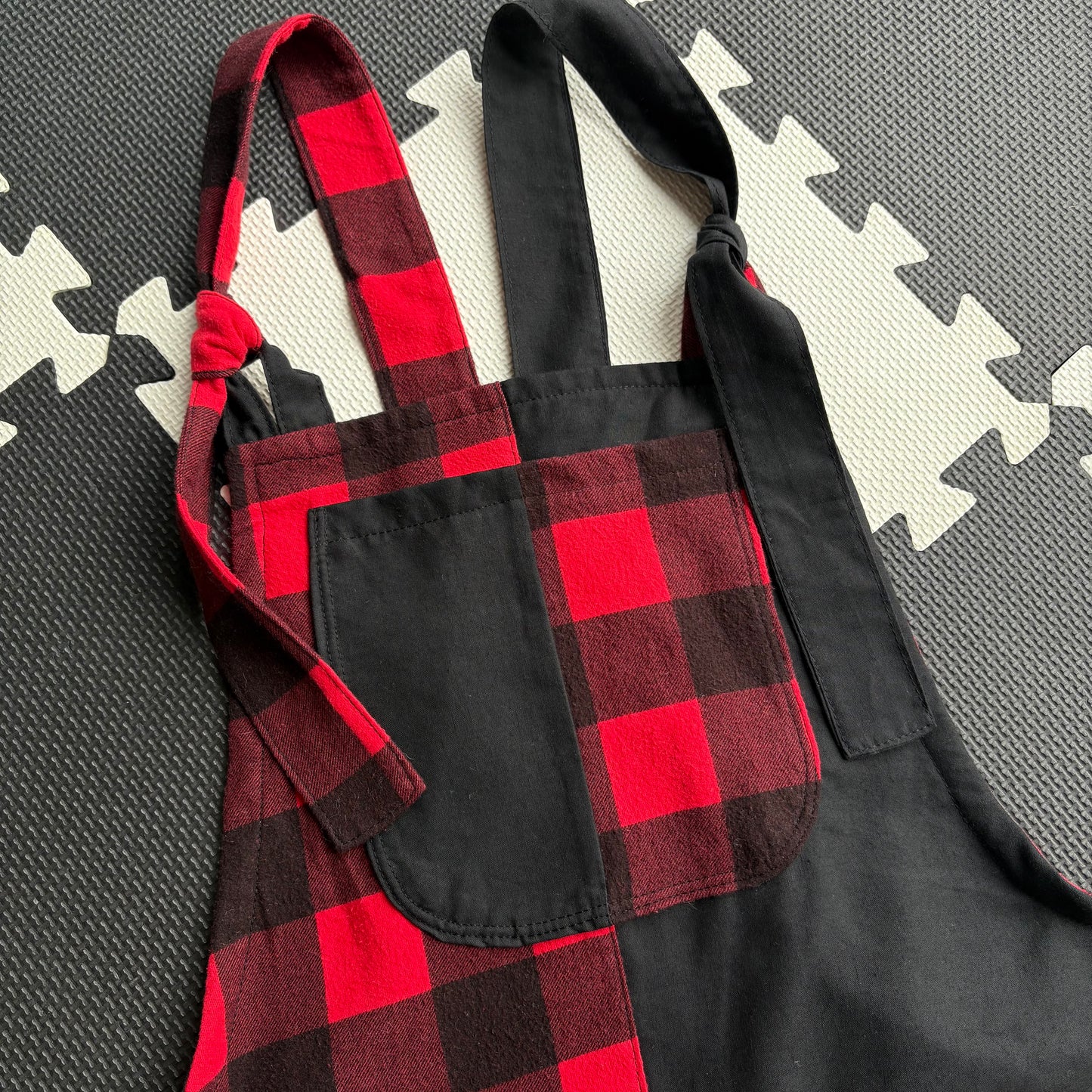 Red and Black Plaid Split Adult Dungarees