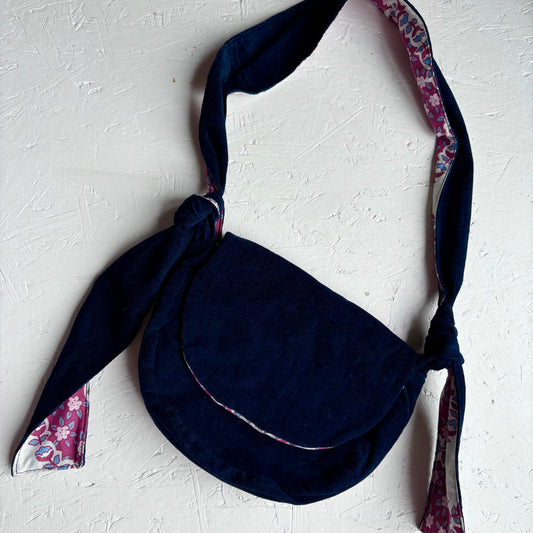 Navy Cord and Burgundy Print Mini Harper Bag