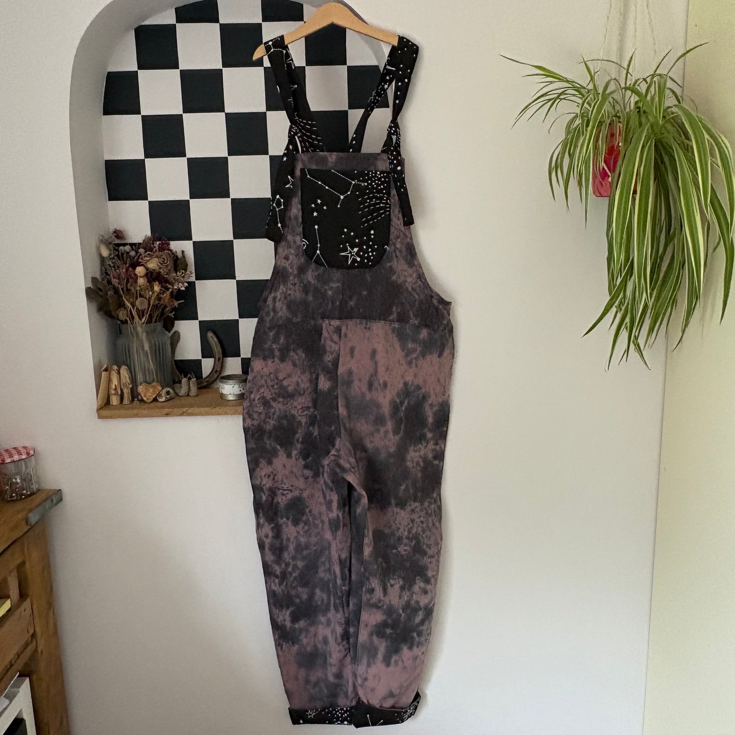 Dusky Pink Tue Dye and Constellation Adult Dungarees