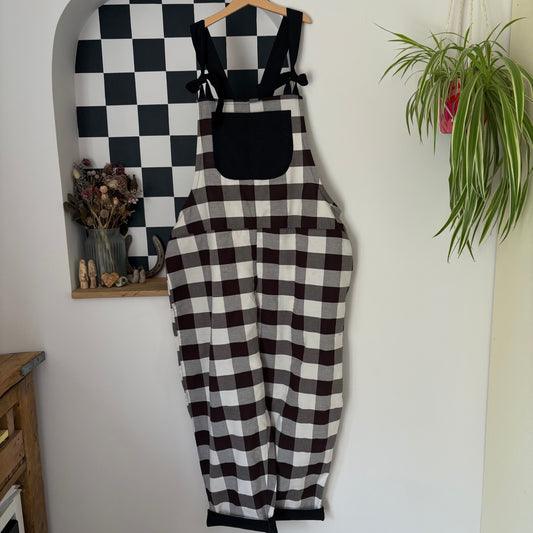 Black and White Plaid Adult Dungarees