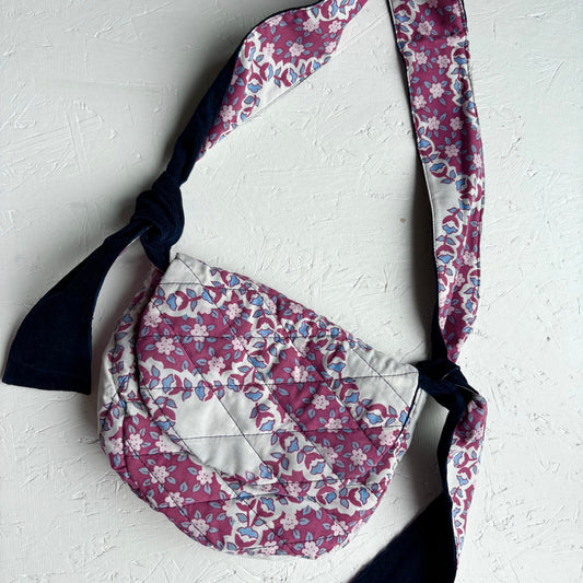 Navy Cord and Burgundy Print Mini Harper Bag