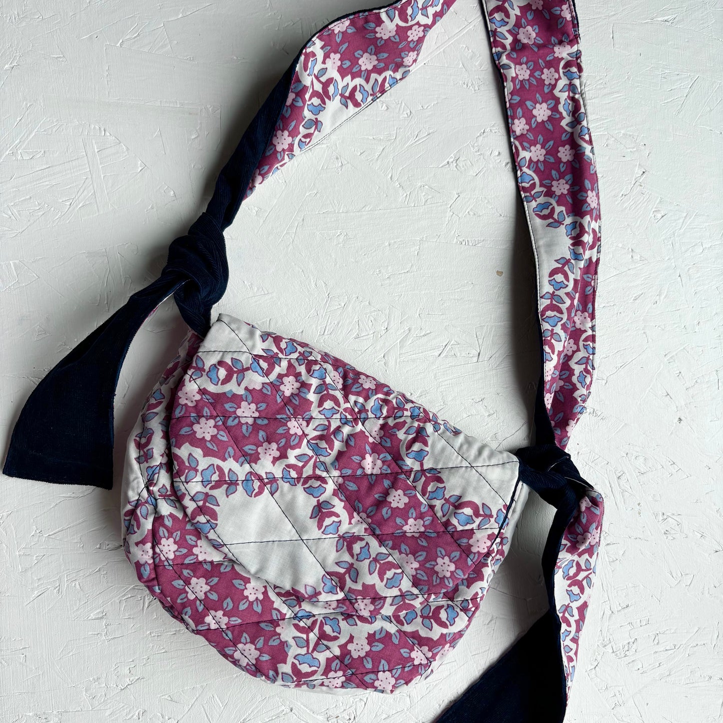 Navy Cord and Burgundy Print Mini Harper Bag