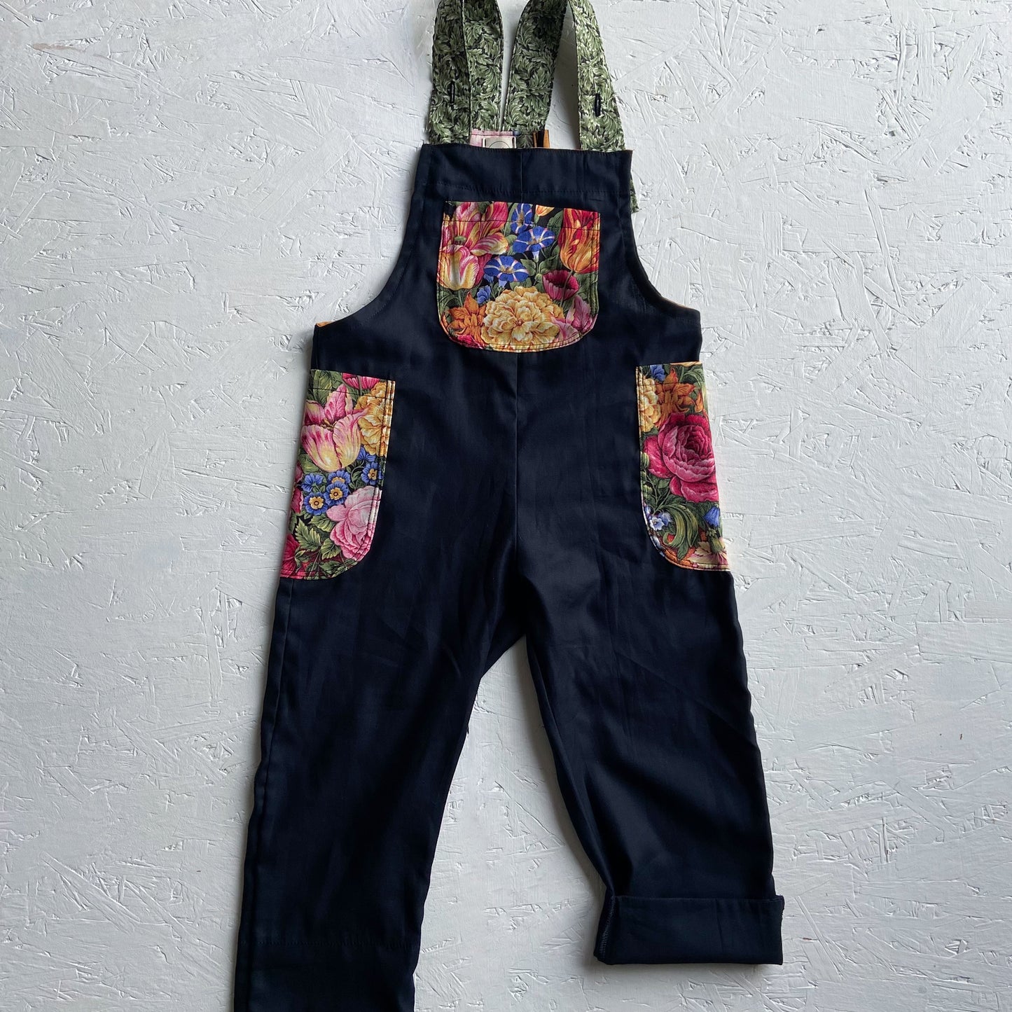 Black and Vintage Floral Joey Dungarees