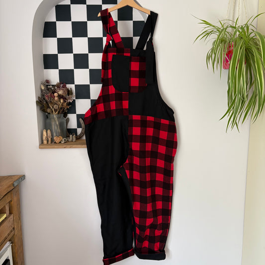 Red and Black Plaid Split Adult Dungarees