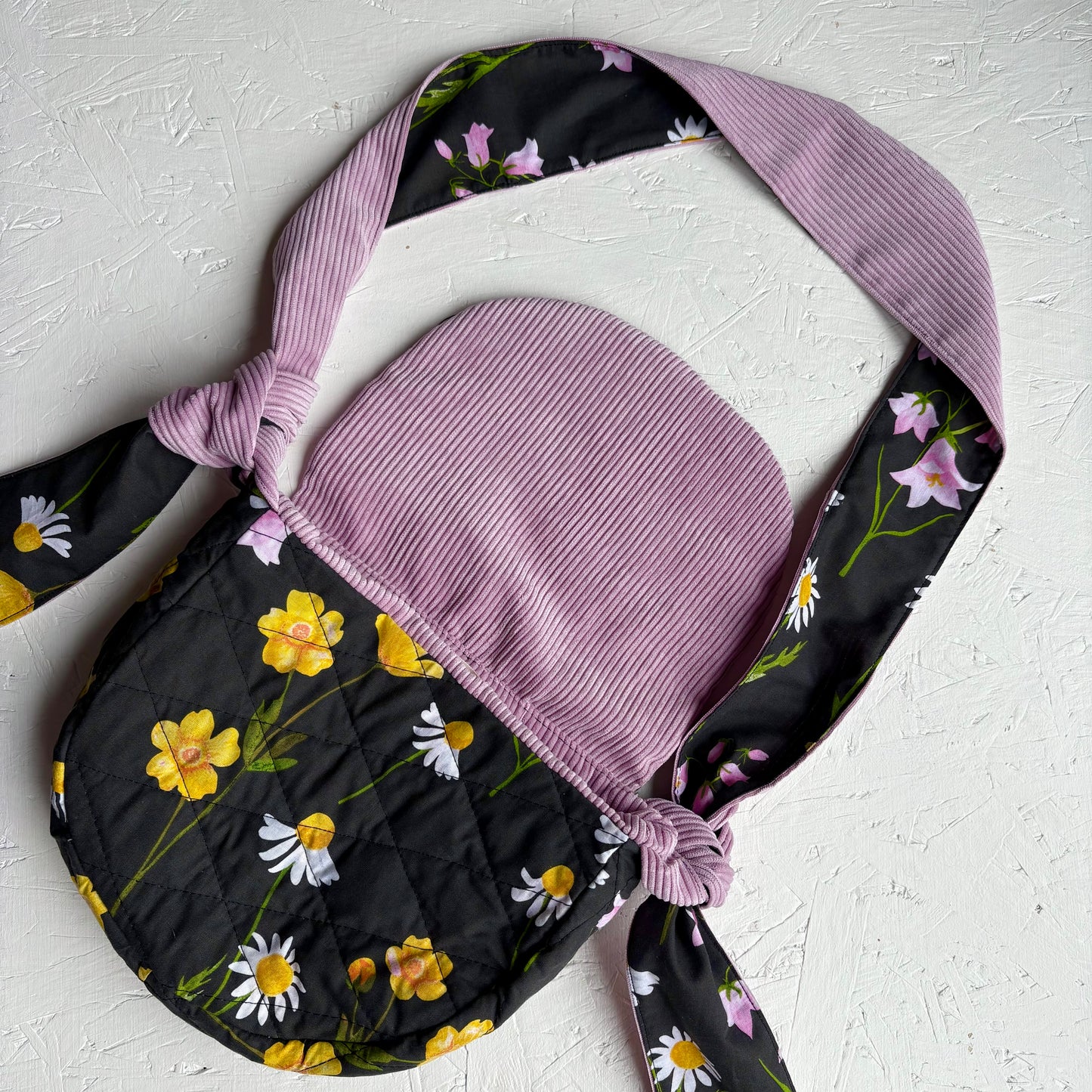 Pink Cord and Black Floral Mini Harper Bag