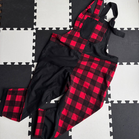 Red and Black Plaid Split Adult Dungarees